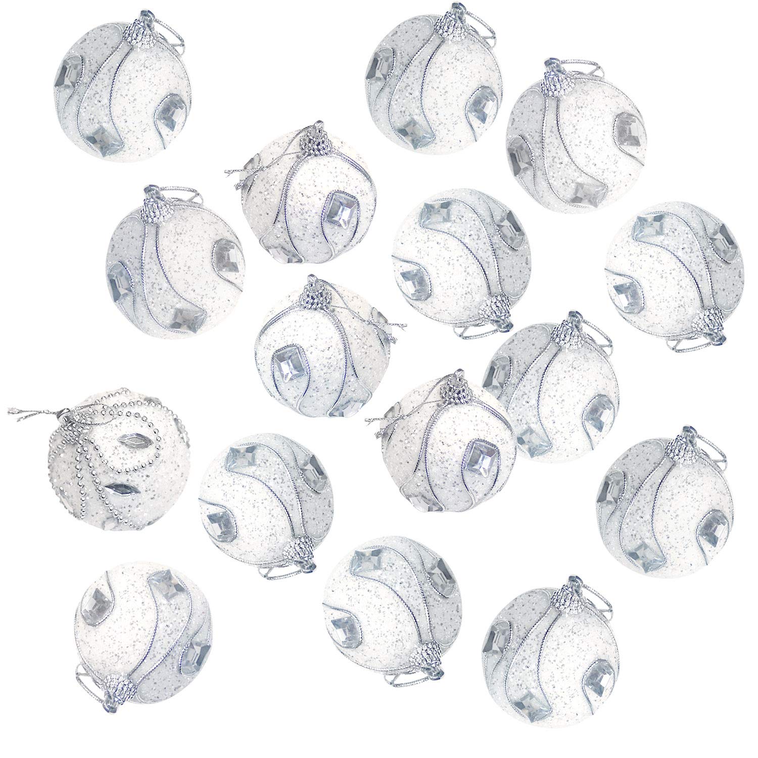 RobelliChristmas Tree Ornate Snow Bauble Decorations (40mm) 16 x Jewel Design