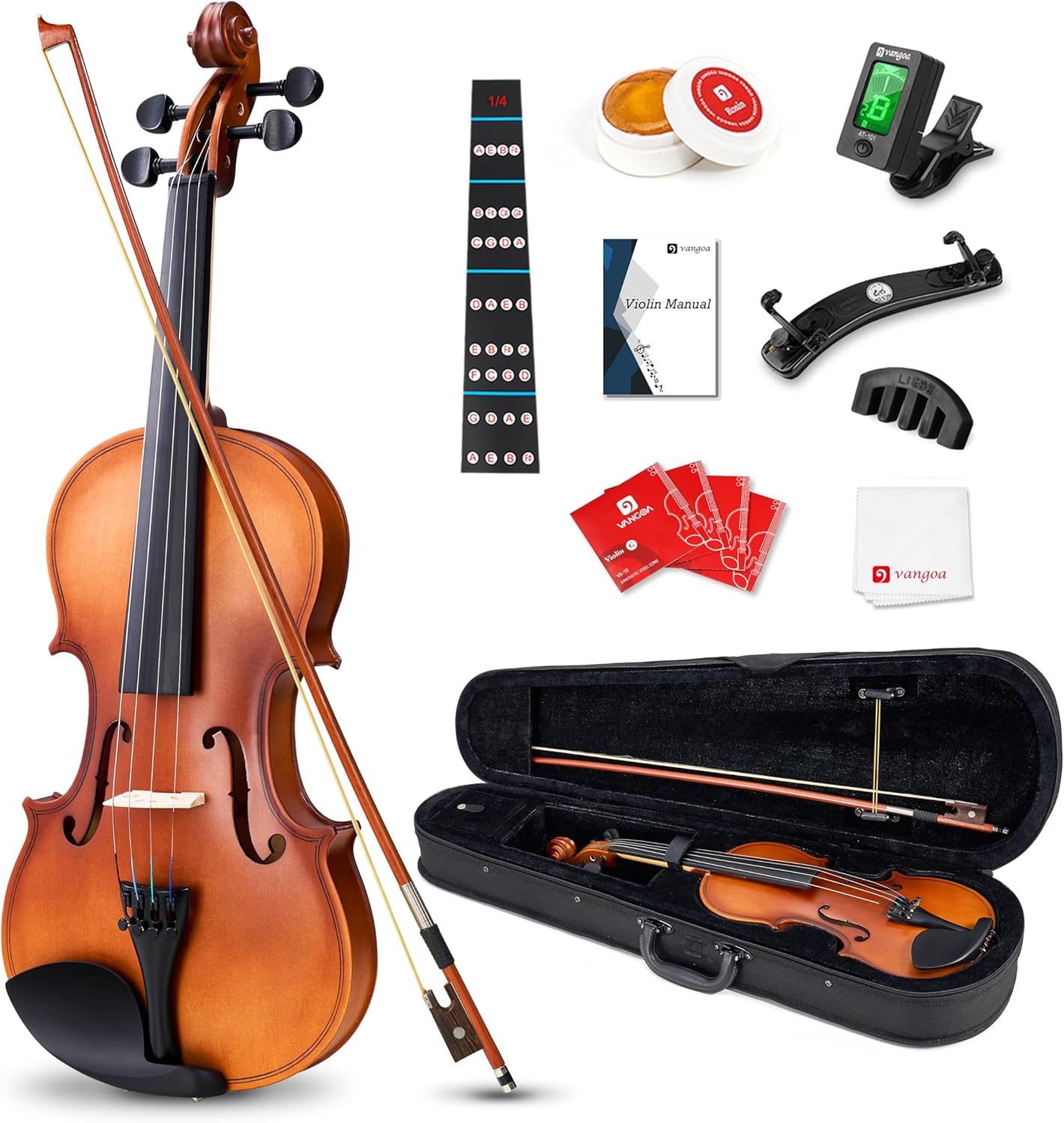 Vangoa 1/4 Violin Set for Beginners Kids Student Fiddle Quarter Size Acoustic Violin Outfit with Starter Kit for Children, Natural 1/4 Natural