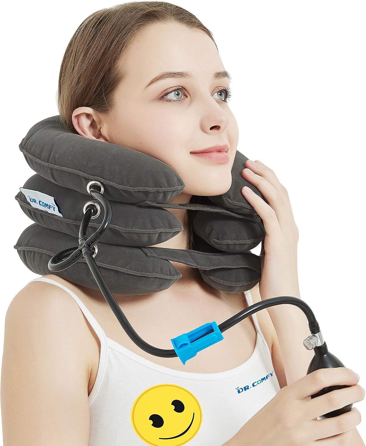 Cervical Neck Traction Device & Collar Pillow-Dr.Comfy, Adustable Inflatable and Soft Neck Brace and Strether for Neck Pain Relief, Stress Relief, Chronic Neck Pain