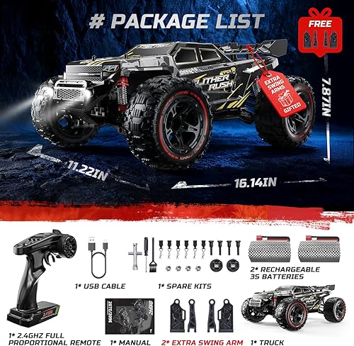 Miniatura 4 de DEERC 209E 110 Fast Brushless RC Car para adultos y niños, 60+ KMH de alta velocidad 4WD Off-Road Camión de control remoto con 2 baterías 3S y