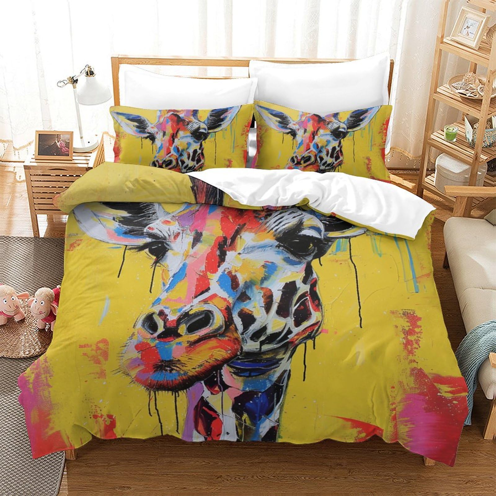 Housse de couette girafe colorée lit King anti-plis ensemble de literie doux