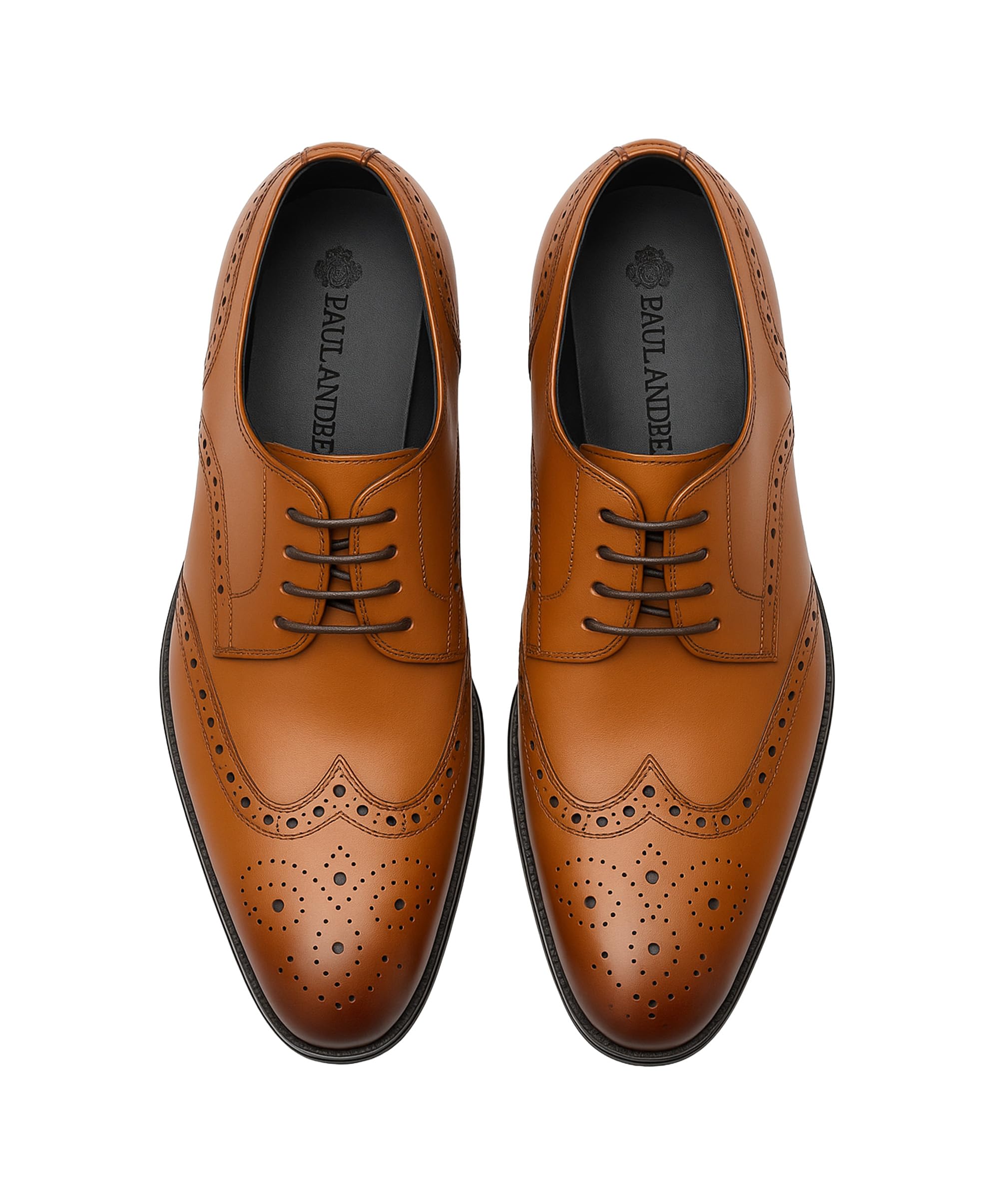 Męskie skórzane buty typu wingtip brogue derby jasnobrązowe formalne ślubne sznurowane buty do sukienki