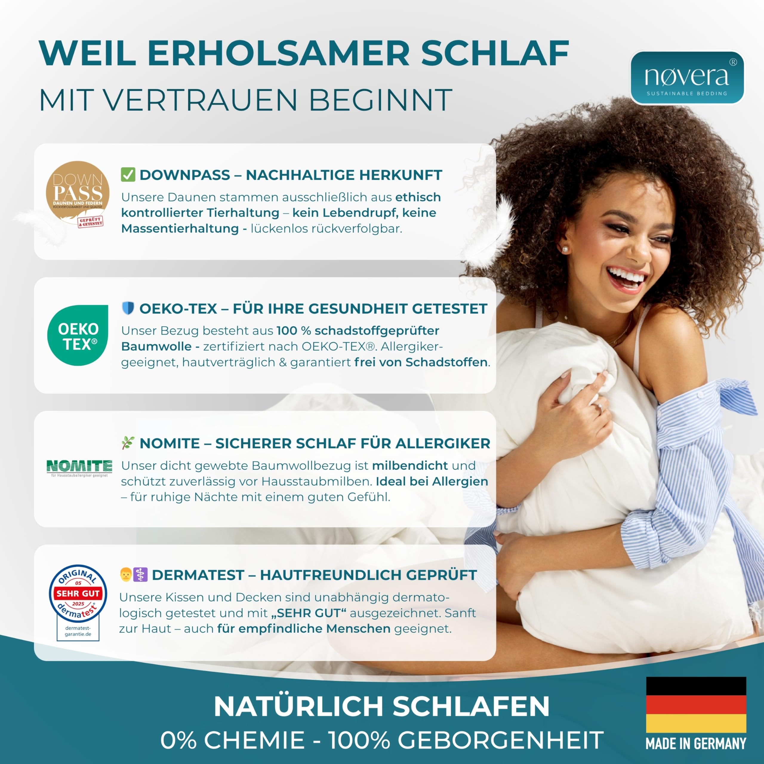 Feder- und Daunendecke 155x220 - Made in Germany | Traumhaft flauschig mit 100% Federn & Daunen | Bettdecke 155x220 - Allergiker geeignet | Daunenbettdecke | Sommerdecke | Federbett | Oeko-Tex