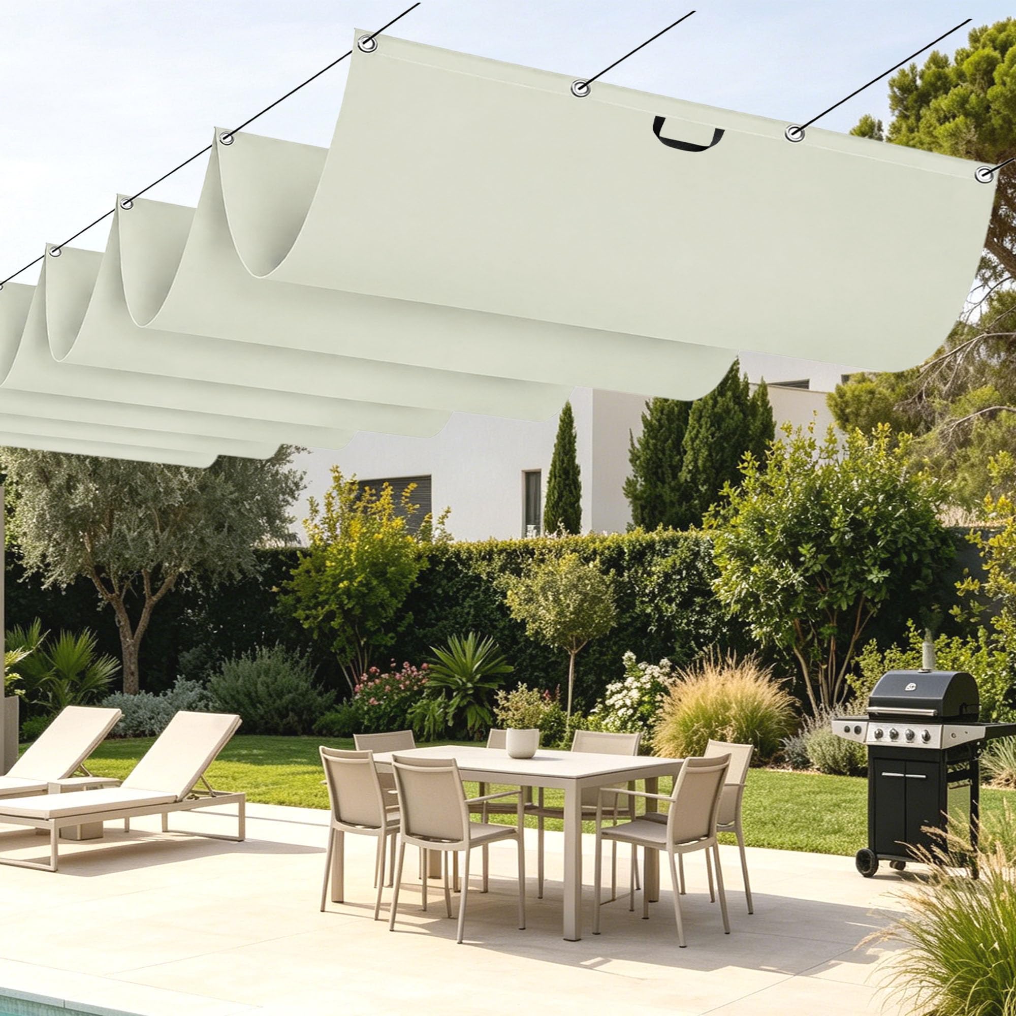 Voile ombrage rétractable vague anti-UV et pluie pour protéger votre salon de patio