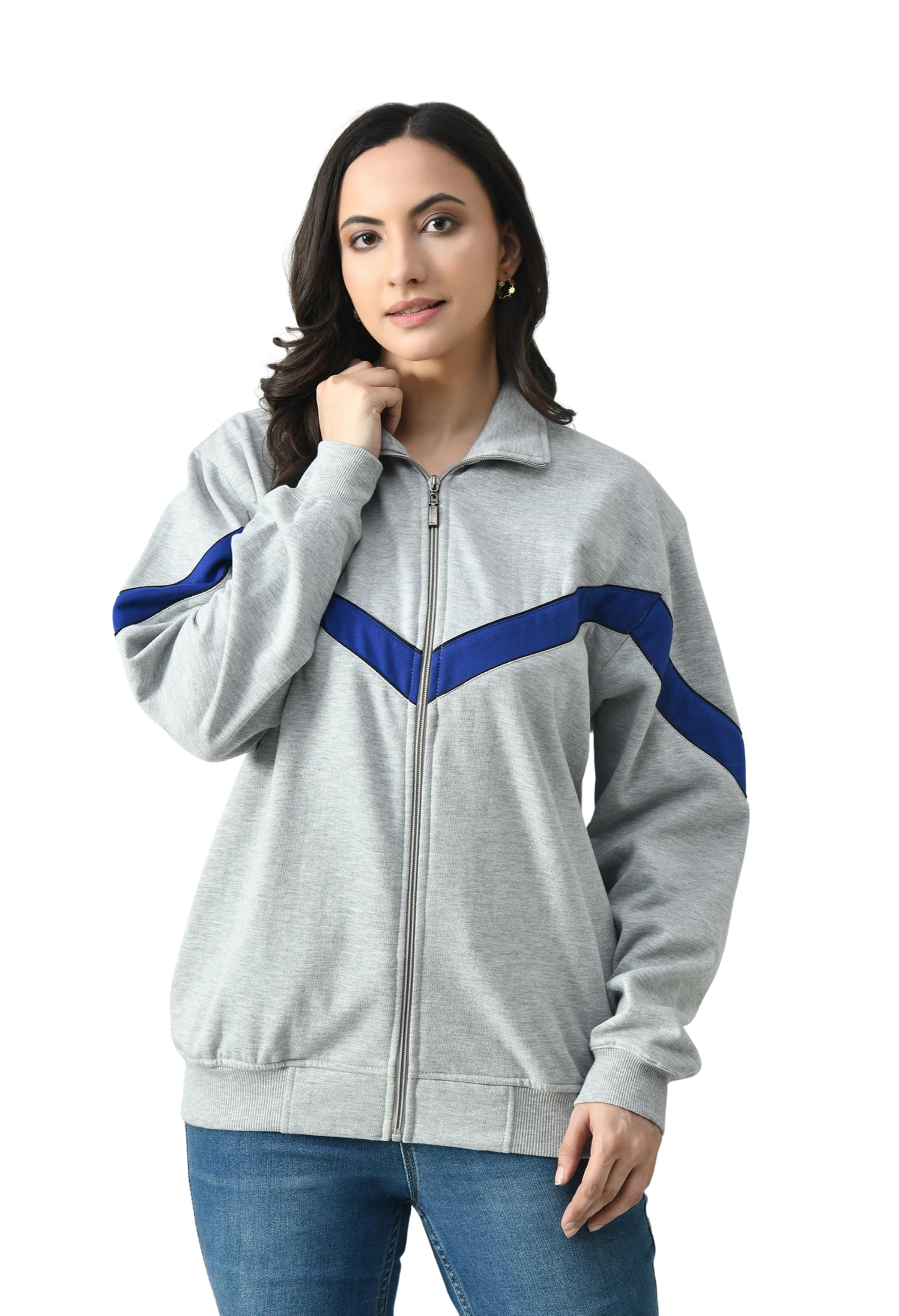 kayu Women's Color Block Winter Fleece Jacket with Full Zip High Neck Both Side Pockets Soft Warm Casual Sweatshirt-picture-23