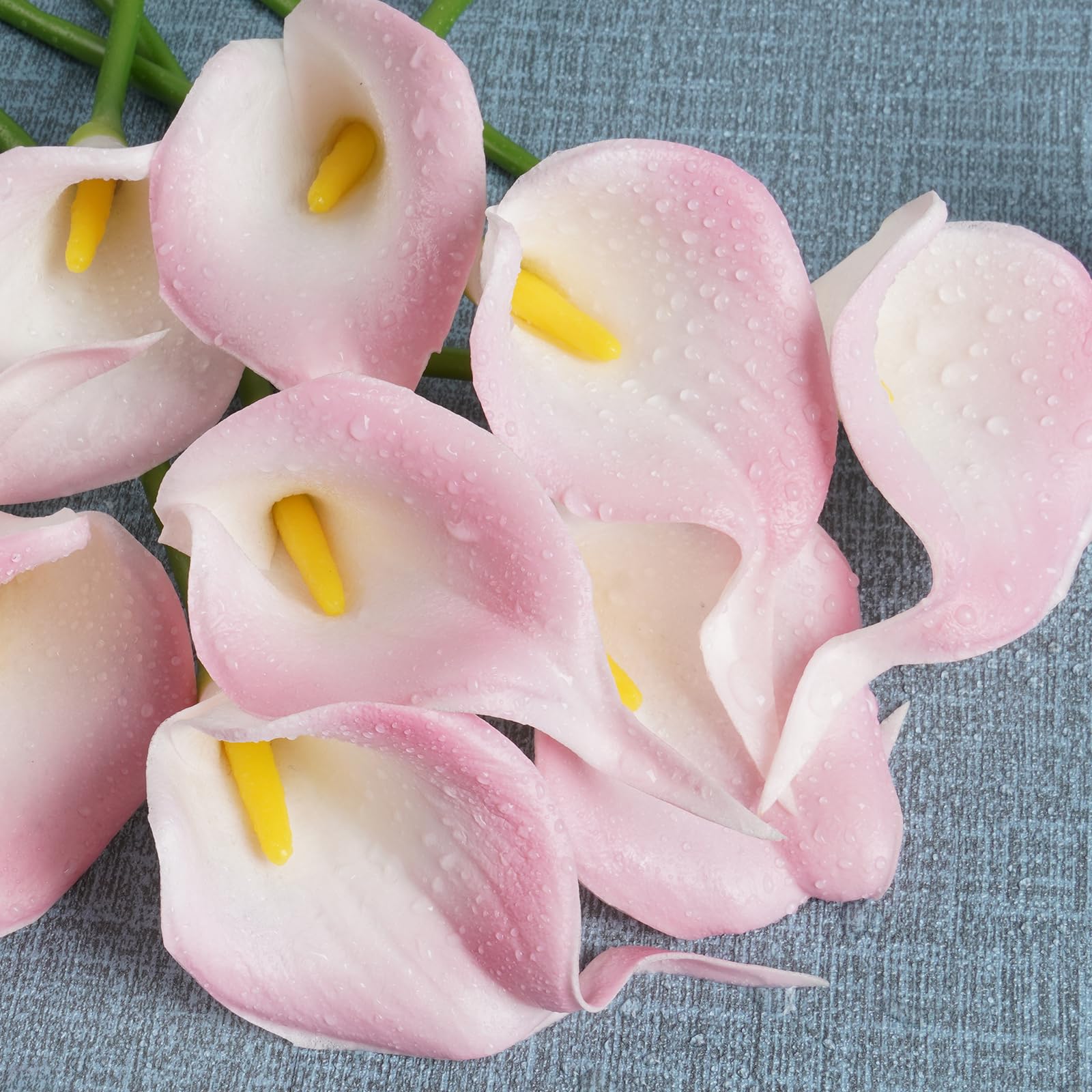 VaryFloral 20pcs Artificial Bridal Bouquet Calla Lily Pink&White Faux Flowers Artificial Lilies Fake Flowers with Stems PU Latex Calla Lily Decorative Artificial Flowers for Wedding Home Party - Image 4