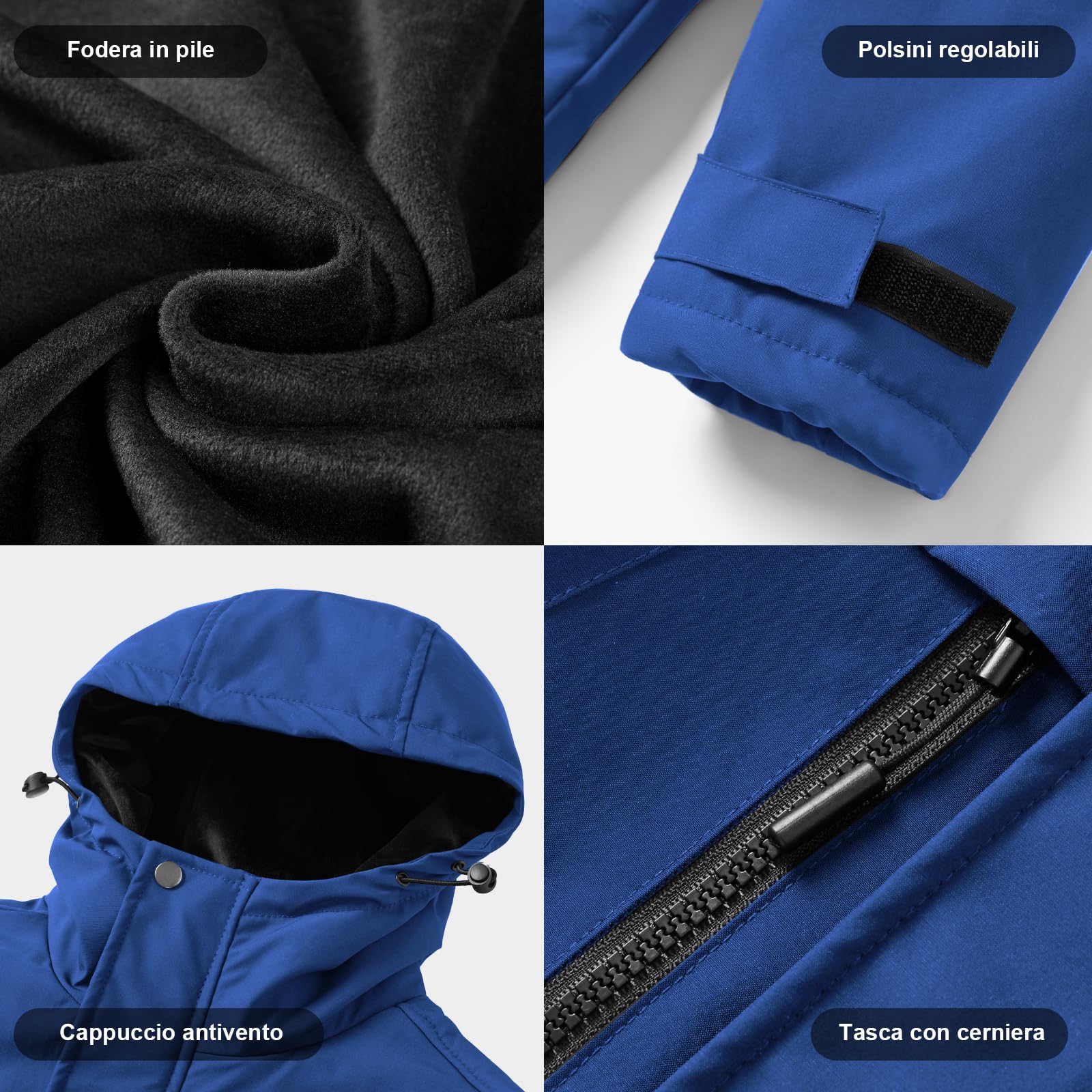 Giacca Riscaldata Uomo ad Interno in Fleece, Batteria HD 20000mAh 7.4V, 6 Zone Riscaldanti e 3 Temperature, Giacca Impermeabile Antivento per Sci