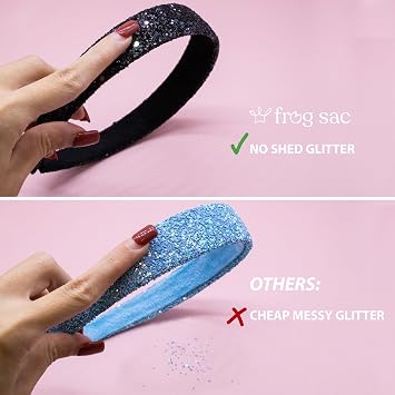 FROG SAC Glitter Headbands for Girls, Black Head Band Hair Accessories for Little Girl, No Shed Sparkly Wide Headband for Kids, Cute Alice Hairband for Toddler Children, Easter Basket Stuffers