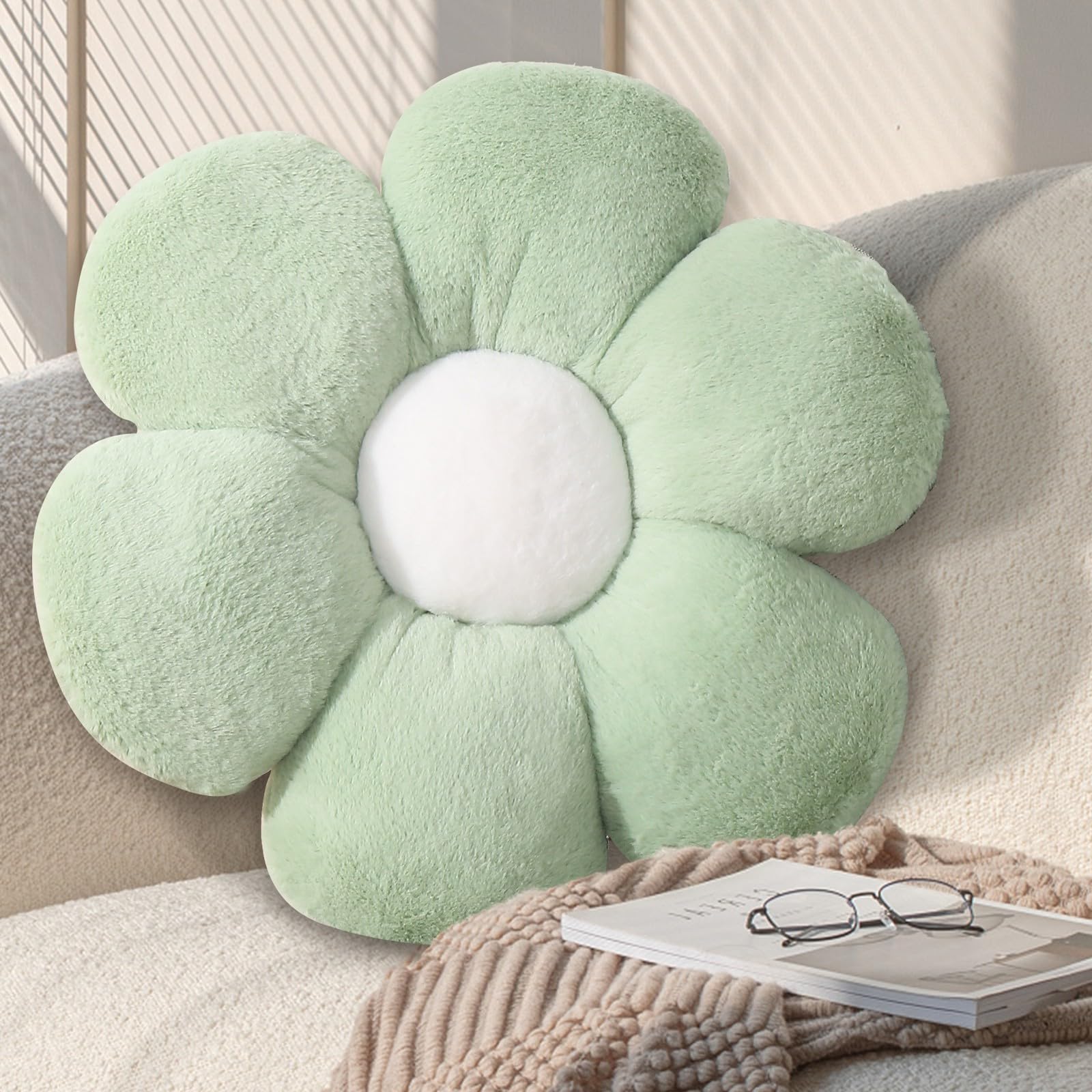 Sage Green Flower Pillow,Daisy Pillow,Flower Shaped Throw Pillow,Sofa Decorative Pillows for Couch 17.71In