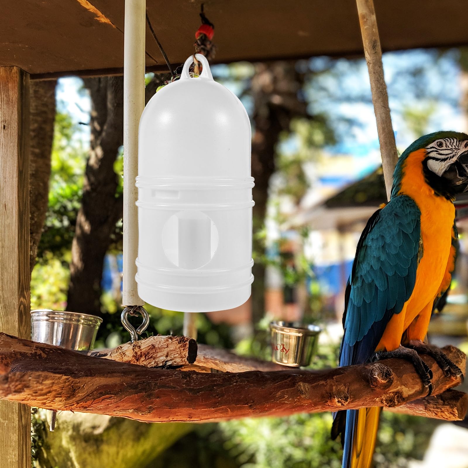 Distributeur d'eau pour oiseaux – 2 abreuvoirs en plastique avec poignée pour pigeons, oiseaux automatiques (1 L, blanc)