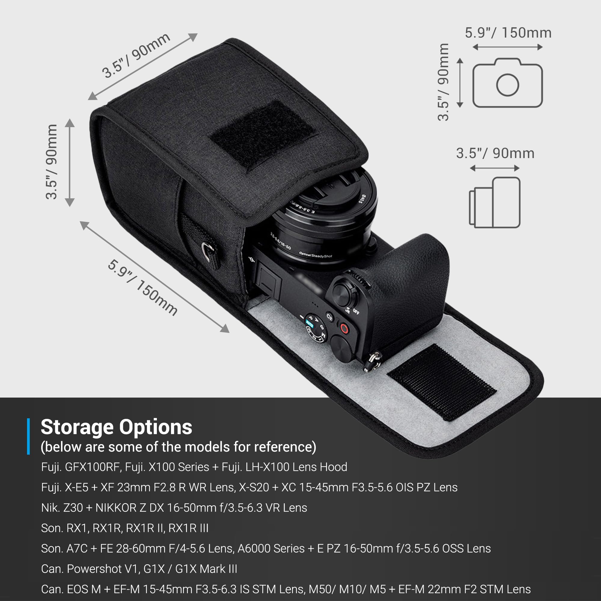 Kiwifotos Borsa a tracolla compatta per fotocamera digitale SLR/Mirrorless e obiettivi per Canon, Nikon, Sony, Fujifilm, Ricoh, con tracolla (150x90x90mm)