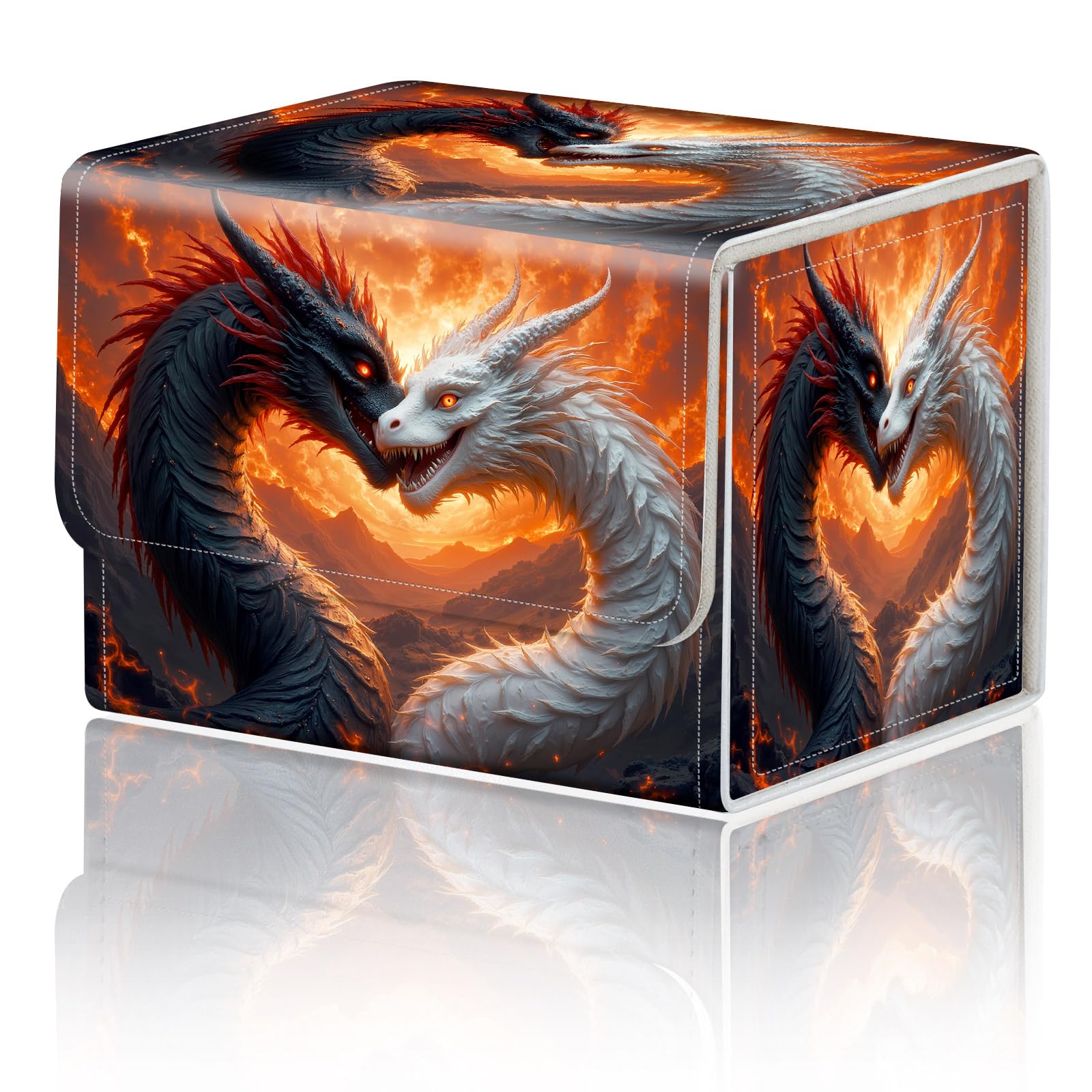 Card Game Storage Box for TCG Deck Box MTG Card Box Organizer Trading Card Case Commander Deck Box TCG Card Storage Box Magnetic Closure Creative Pattern Up to 200 Cards, Fiery Frost Dragon — image 1