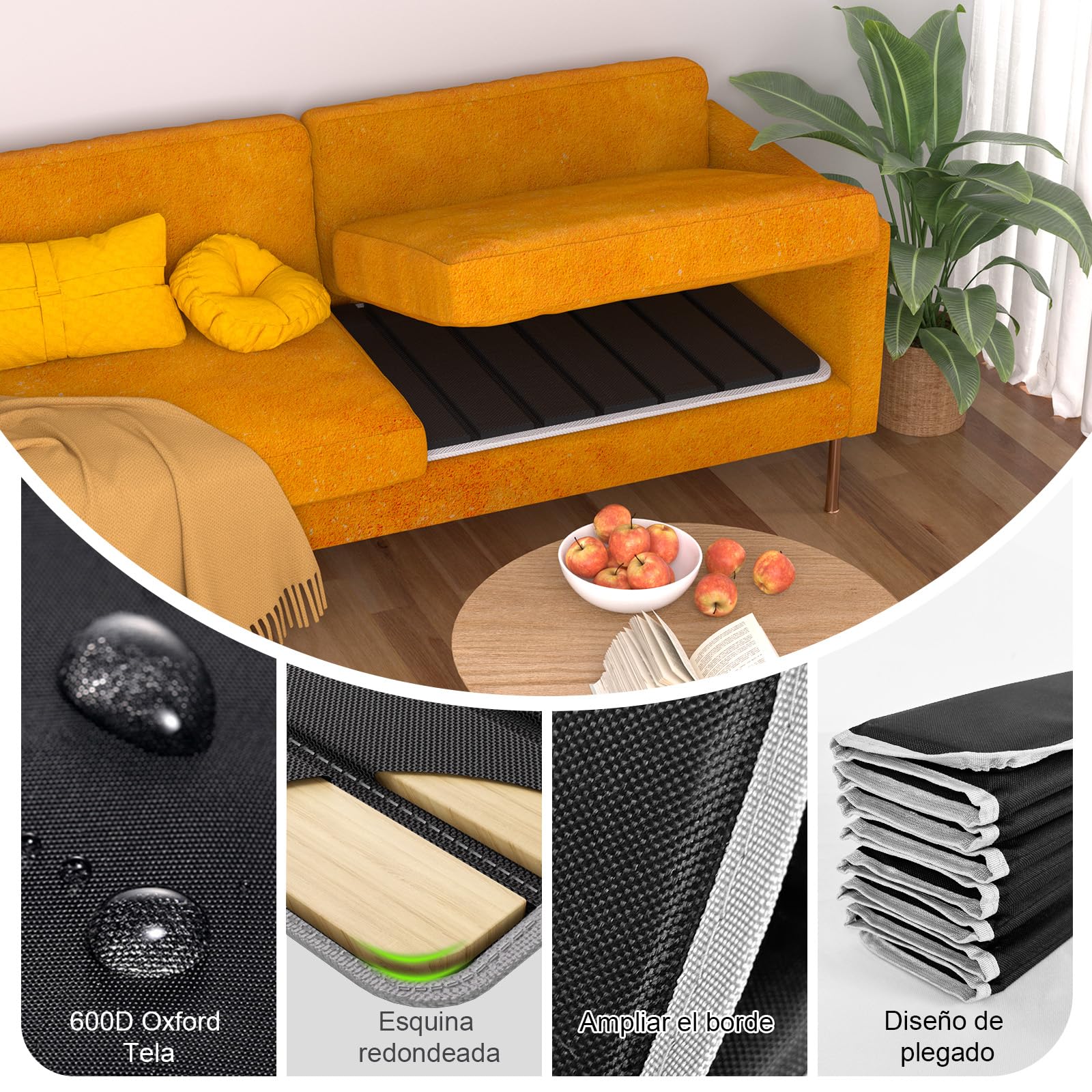 Coussin de soutien pour canapé pour siège suspendu, 167,5 x 43 cm, pliable, avec surface Oxford, planches de support en bois pour la plupart des canapés 3 places, noir