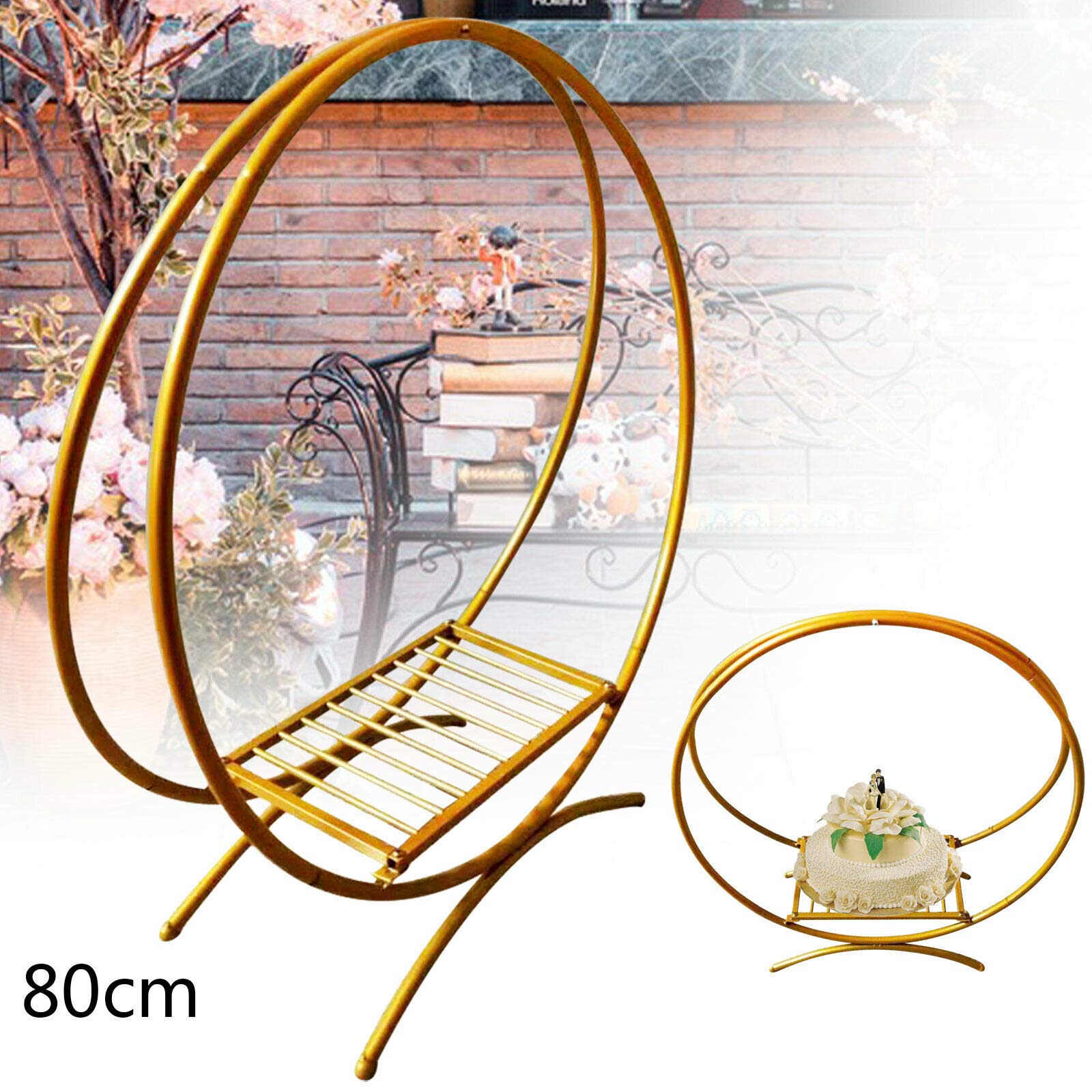 60 cm / 80 cm, redondo, flores de boda, moderno anillo doble grande, marco de fiesta, soporte de hierro, soporte doble para tartas de boda, de flores, anillo doble de metal (dorado, 80 cm)