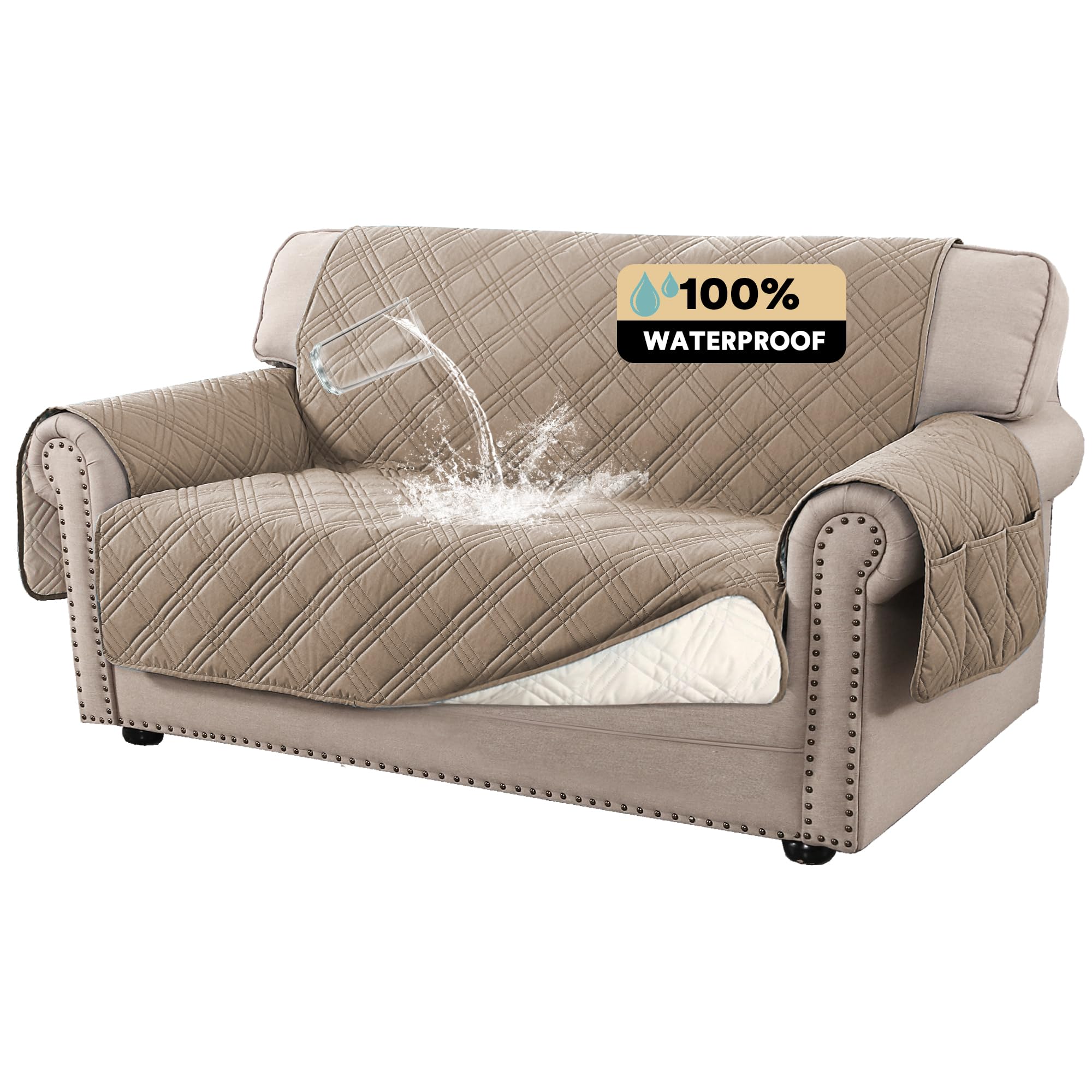 PrinceDeco 100% Waterproof Loveseat Covers for 2 Cushion Couch