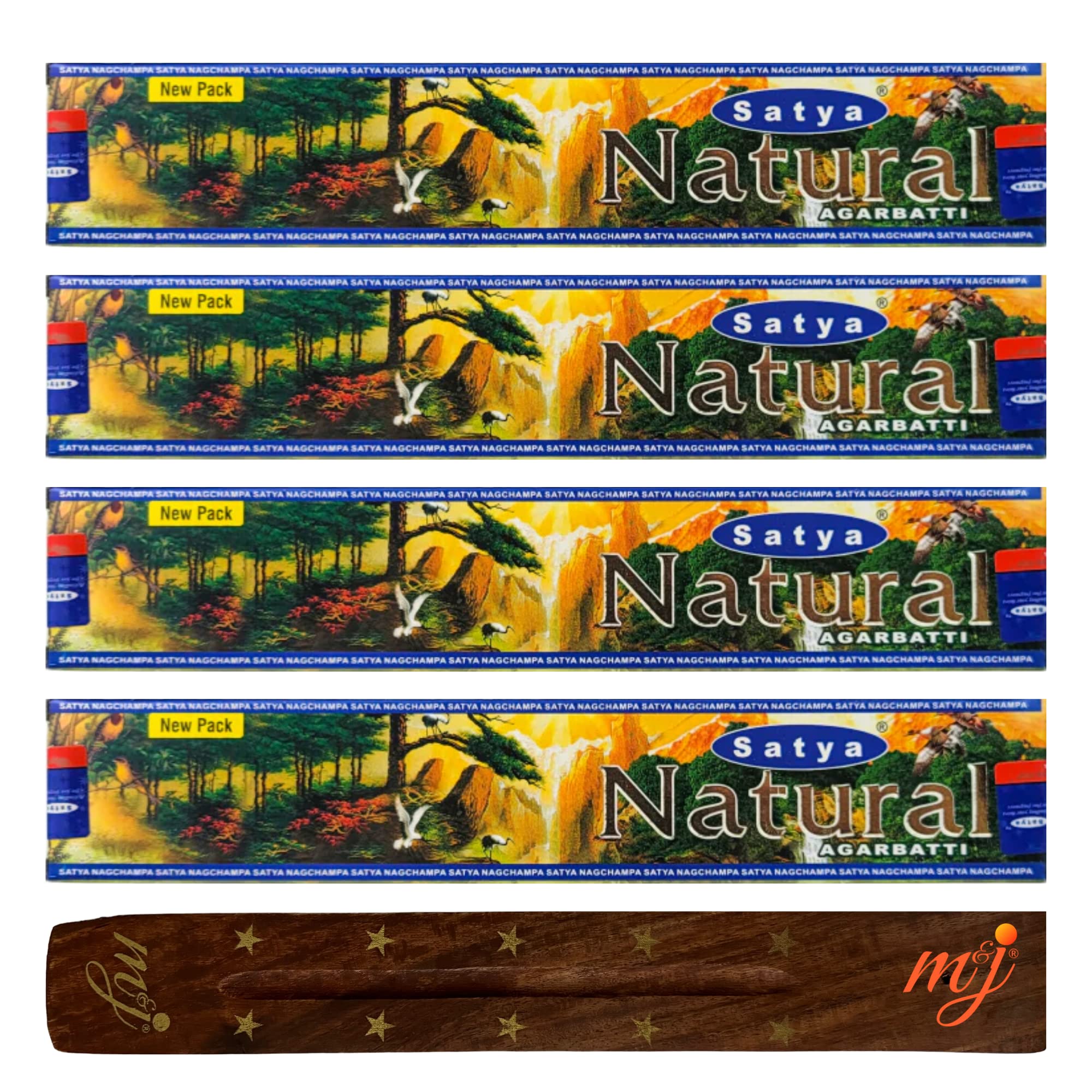 Original Satya Nag Champa Natural Incense Sticks | with M&J incense sticks holder | x4 pack | for Aromatherapy, Spa, Yoga, Weddings, Meditation, Healing, Positivity and Relaxation โ image 1