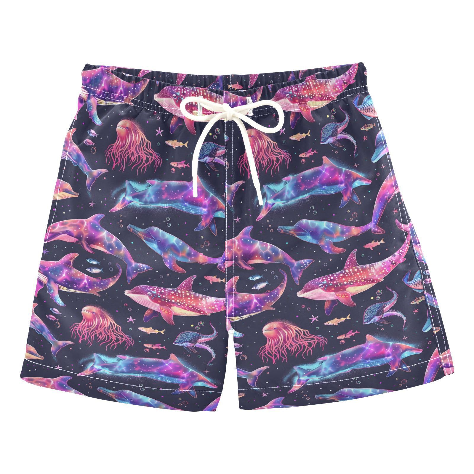 ALAZA Neon Dolphin Jellyfish Boys Quick Dry Beach Board Shorts Kids Swim Trunks Bathing Suit Swimsuit 2T