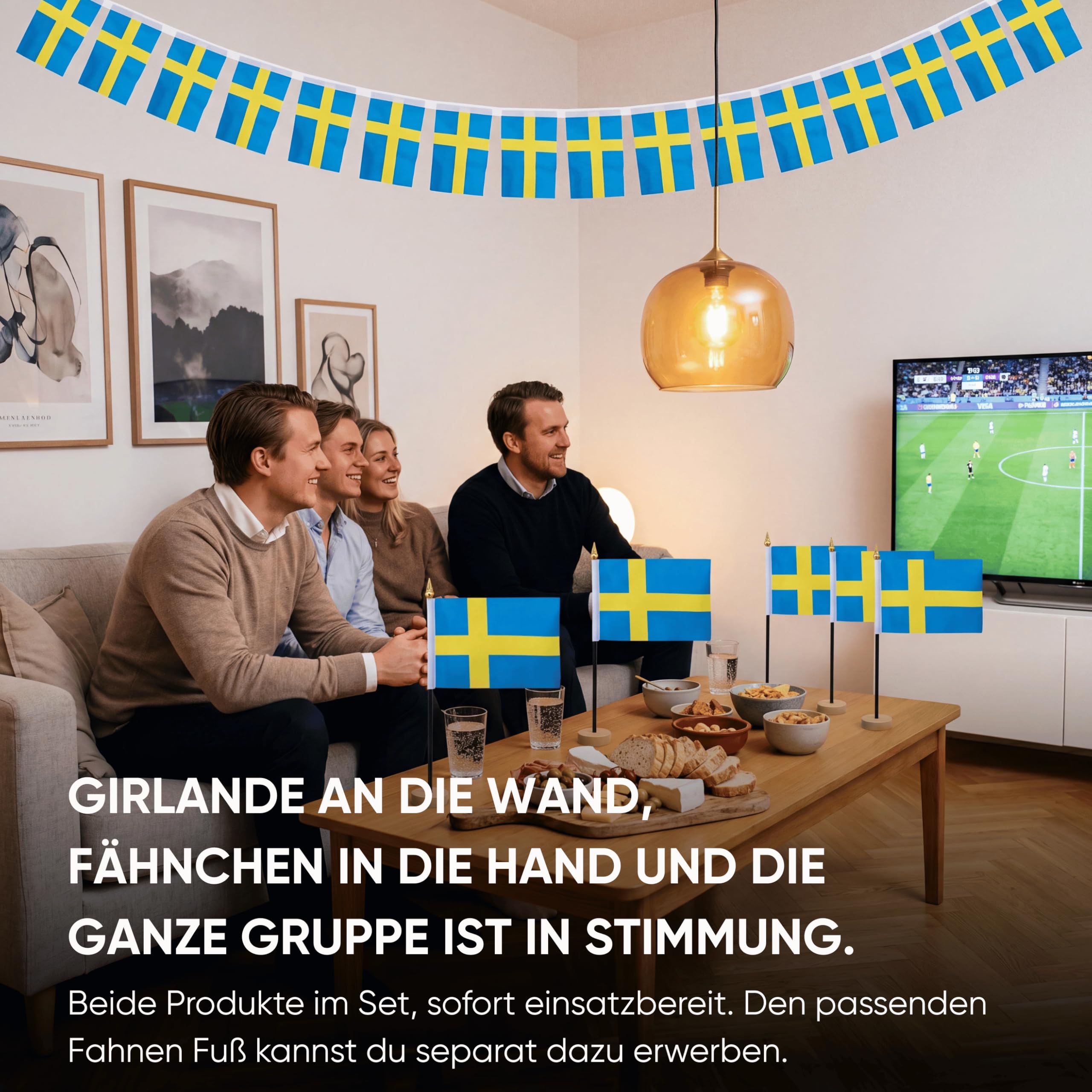 Sonia Originelli Fanset Fanartikel Fahnengirlande und 10 Minifahnen für die Hand oder den Tisch EM WM Fussball, Farbe: Ägypten
