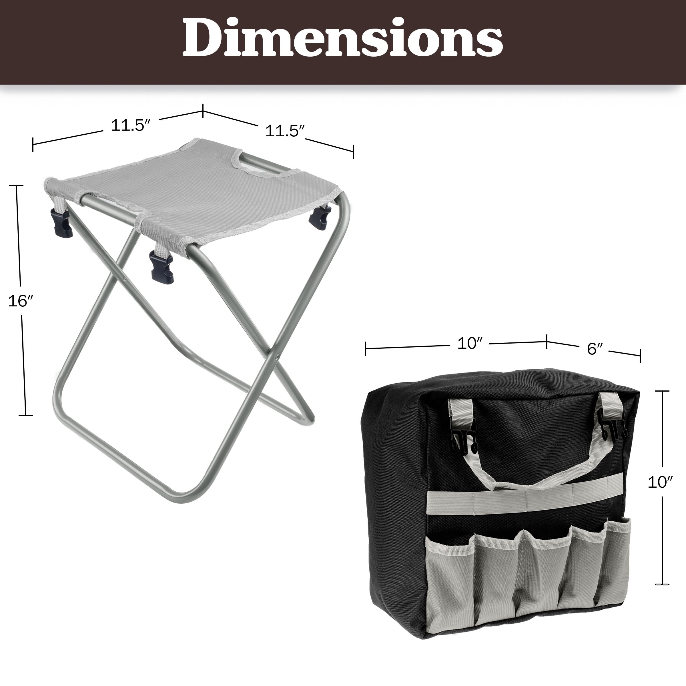 Pure Garden Gartenwerkzeug-Set – Klapphocker mit 113 kg Kapazität, Abnehmbarer Tasche mit 7 Taschen und 5 Gartengeräten zum Jäten und Pflanzen (Grau)