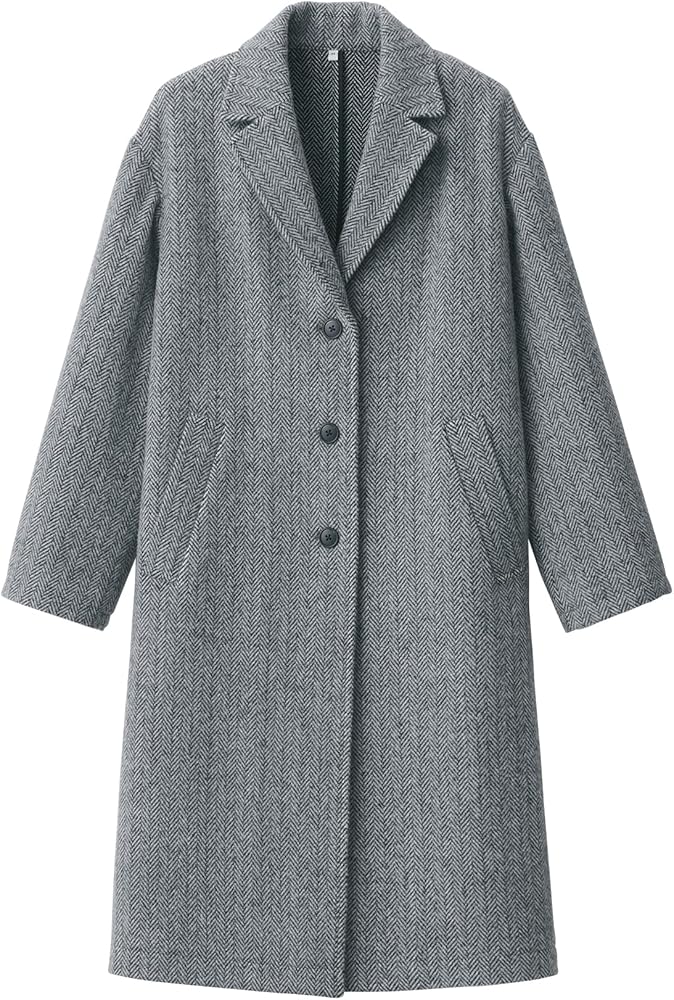 無印良品 ウール混ロングコート グレーチェック staff snap ウール混