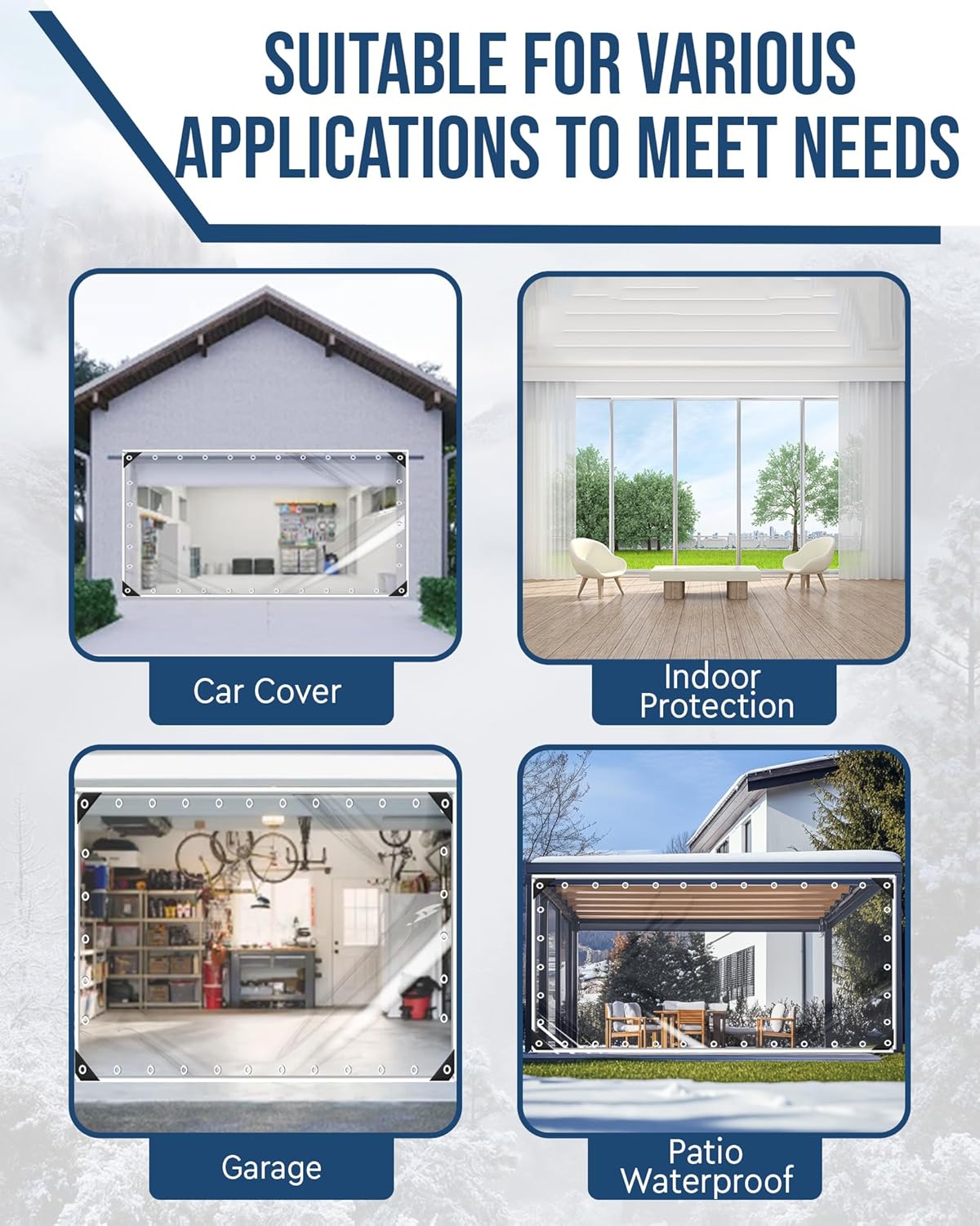 FoundGo Clear PVC Vinyl Tarp（7'x8'） Heavy Duty 14Mil Transparent Tarpaulin with Metal Grommets, Waterproof UV/Tear Resistant, for Covers/Camping/Garden