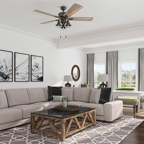 Miniatura 2 de Prominence Home Sivan, ventilador de techo LED de 52 pulgadas para granja con luz, control remoto, tres opciones de montaje, 5 aspas de doble