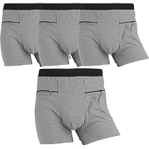 LUEXBOX Pocket Underwear for Men with Secret Hidden Pocket, Travel Boxer Briefs, 4 Packs Gray