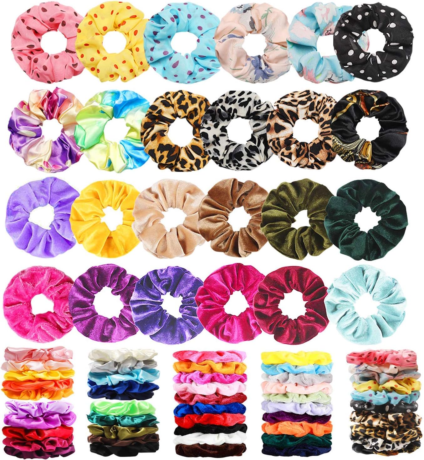 CENTSTAR 75 Pcs Velvet Hair Scrunchies Silk Scrunchies Chiffon Flower Hair Bands for Women or Girls,Great Gift for Birthday ，Party,hanksgiving，Christmas,75 Color Scrunchies,CENTSTAR hair-50-24