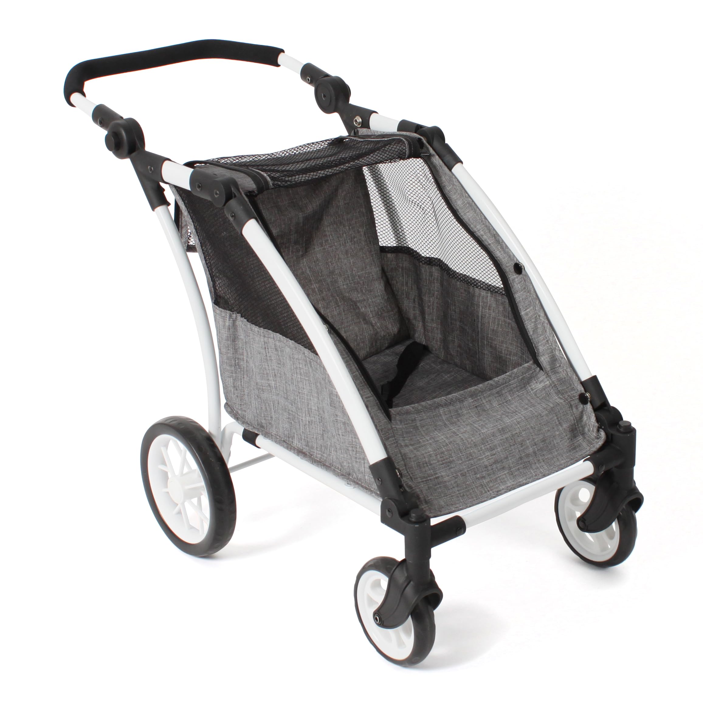 Bayer Chic 2000 Roadster | Zwillings-Puppenwagen Jeans Grau | Verstellbar | Sportlicher Puppentrailer für 2 Puppen (bis 46 cm). Höhenverstellbarer Schieber (33–71 cm). Jeans Grau. Robust & Chic.