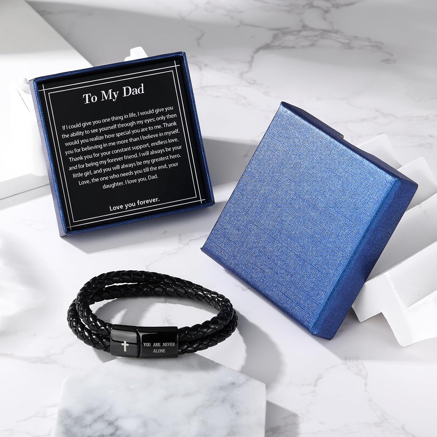 Leather Cross Bracelet for Men Christian Bible Verse Black Stainless Steel Bracelet, Inspirational Birthday Christian Valentine Gifts Ideas for Soulmate Boyfriend Man Dad Husband Grandson Son - Image 5