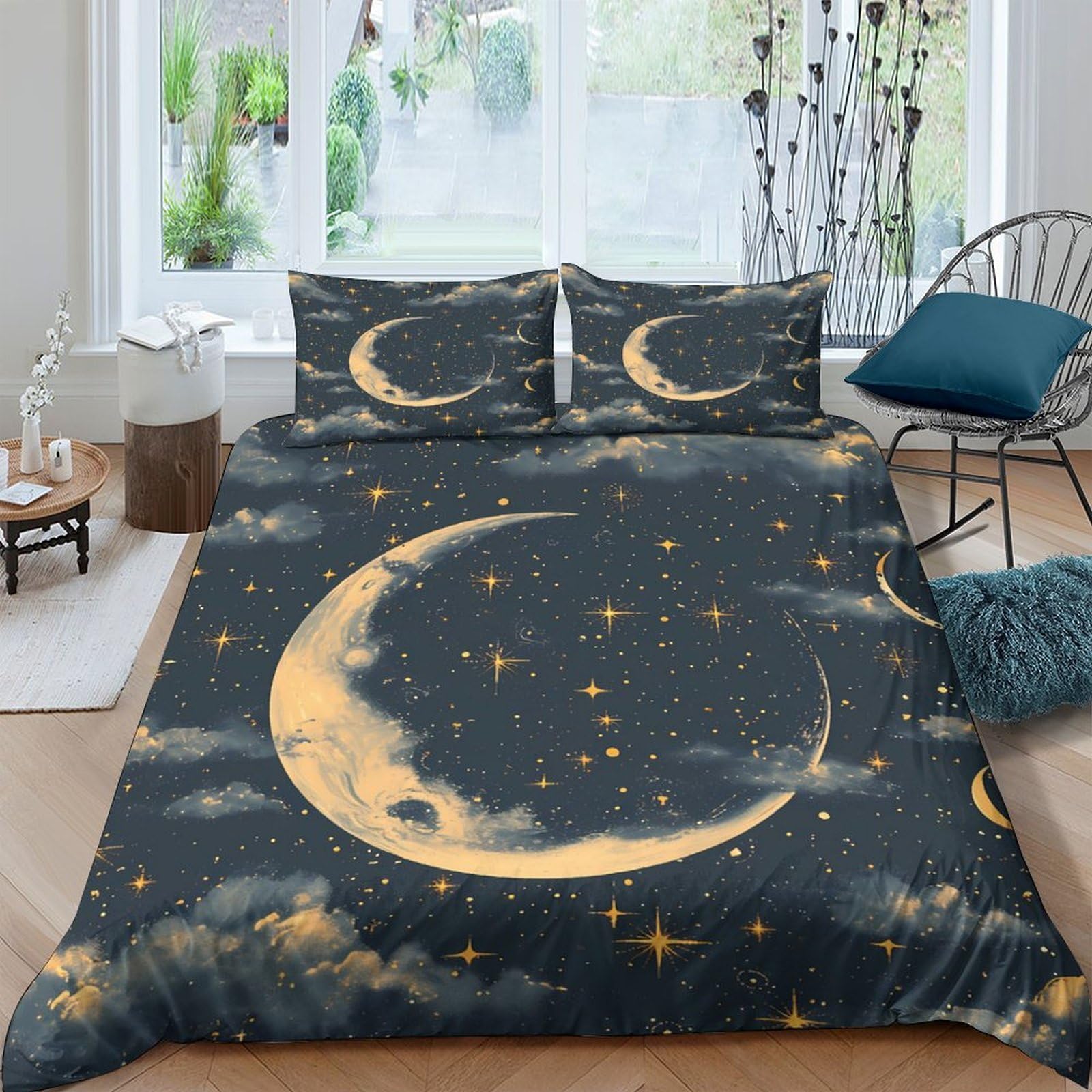 Ctjqhvkz Style-1 3D Printed Moon And Night Sky Fitted Sheet Microfiber Soft Anti-Slip Starry Clouds Mattress Cover For Bedroom Dorm Decor Single（135X200cm）
