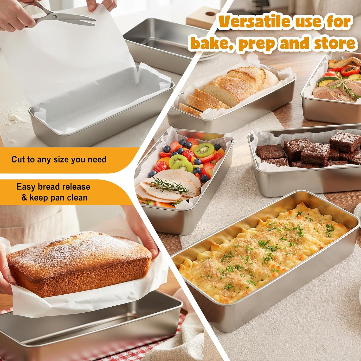 2 Packs 12×5 Inch Loaf Pans for Baking Bread, Stainless Steel Loaf Bread Pan with Parchment Paper Liners, Metal Bakeware for Bread, Meatloaf, Cake & Brownies, Easy Release, Oven & Dishwasher Safe thumbnail