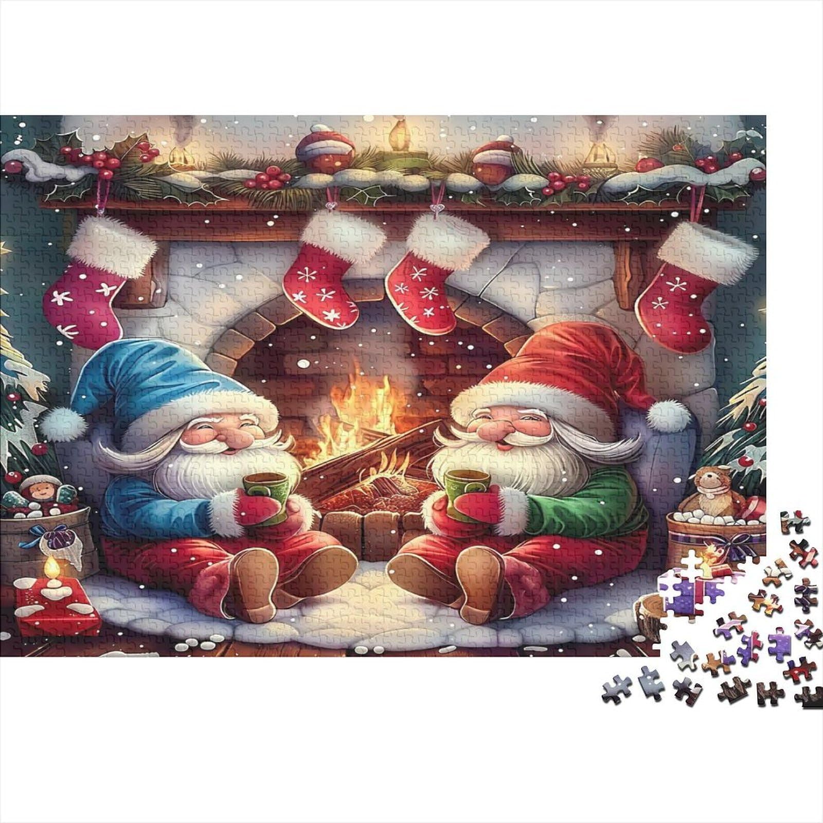 Christmas Elves Fireplace 1000 Piece Jigsaw Puzzle Paper for Adults Night Relax Home Decor Gift 38x26cm/1000pcs โ image 1