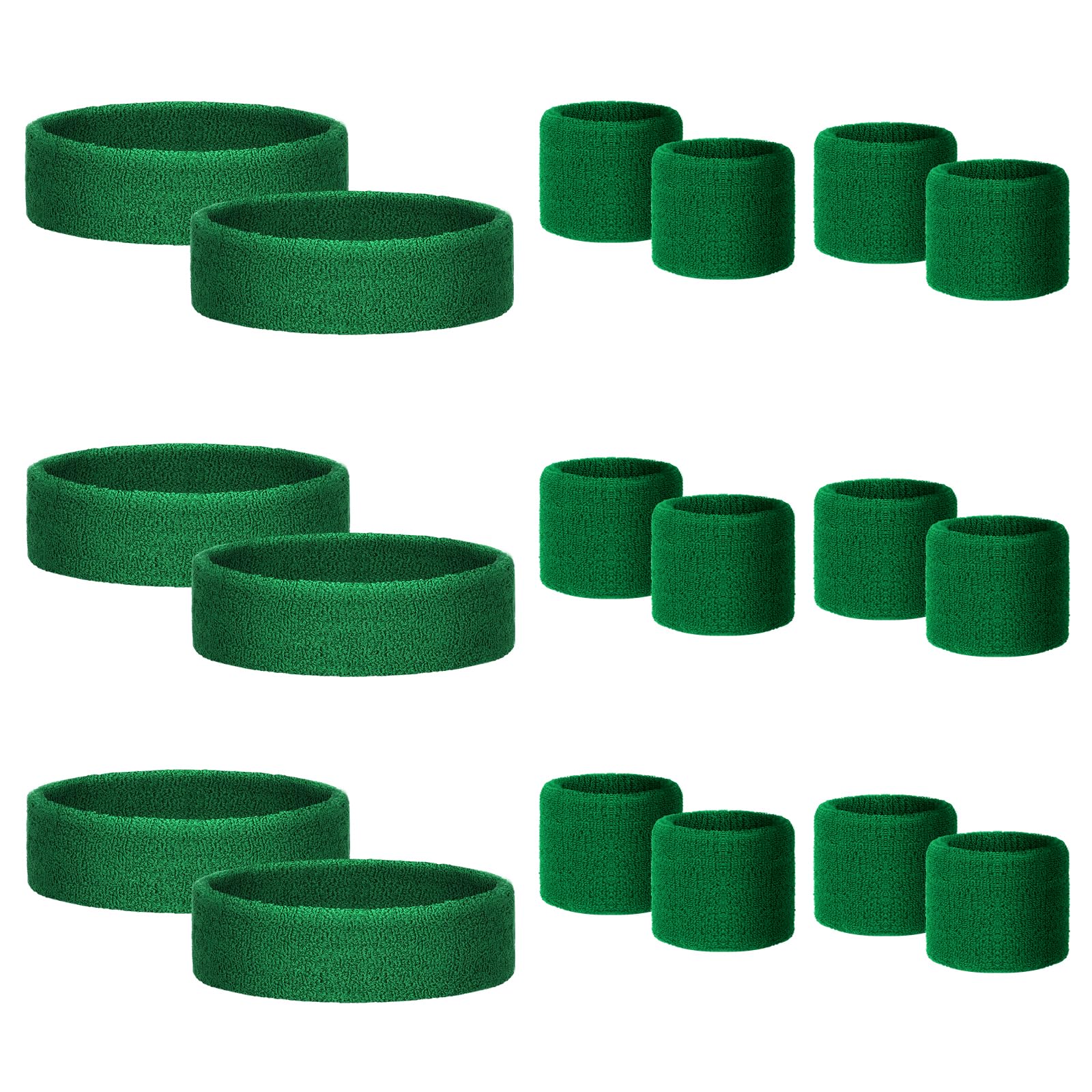 18 Pcs Sweatbands for Kids Sports Colorful Elastic Headband Wrist Bands Sets Moisture Wicking Sweat Band for Team Activity, Basketball, Football, Running, Gym &amp; Exercise (Dark Green)