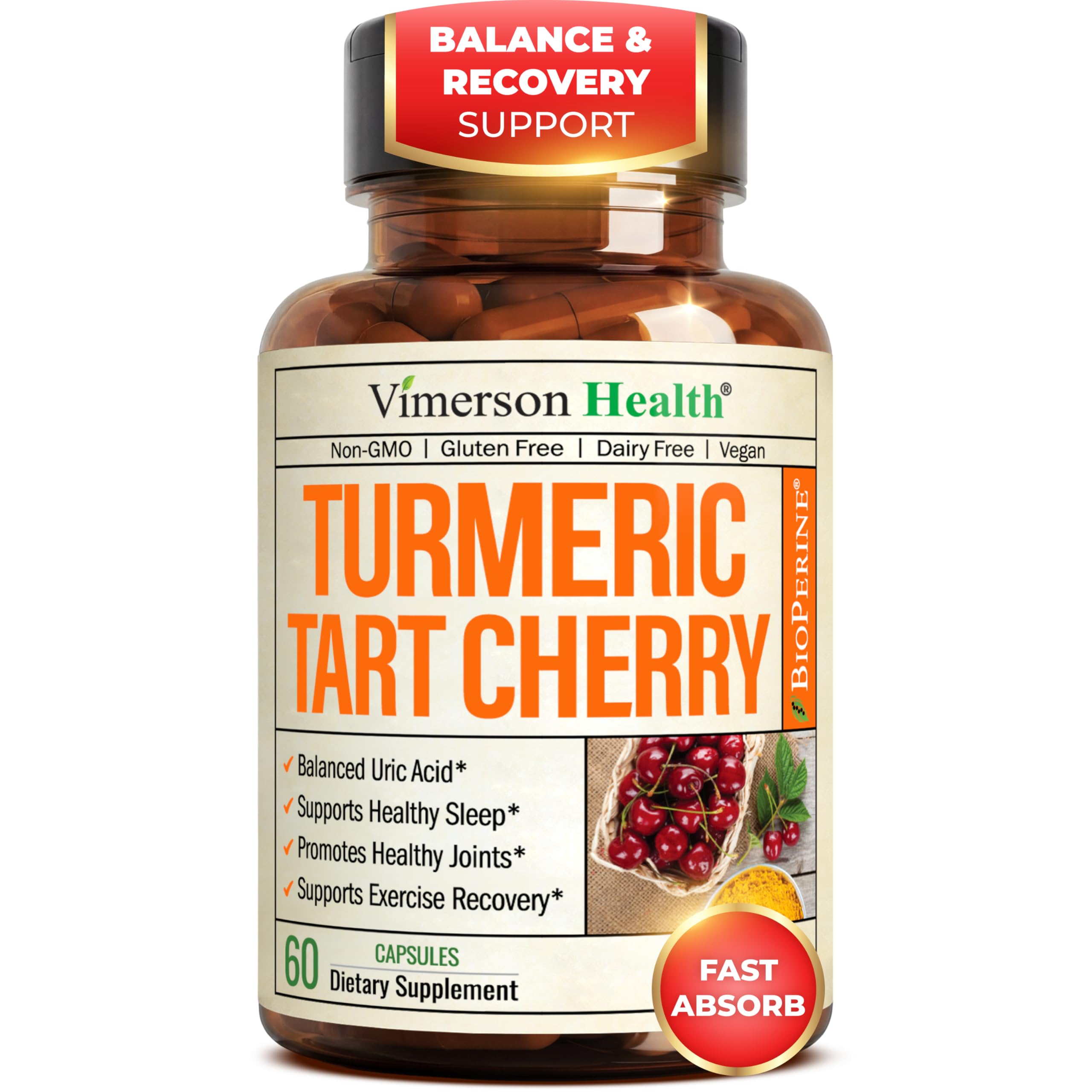 Tart Cherry Capsules – Turmeric Curcumin Supplement with Tart Cherry Extract & Celery Seed Extract – Turmeric Curcumin with Black Pepper for Uric Acid