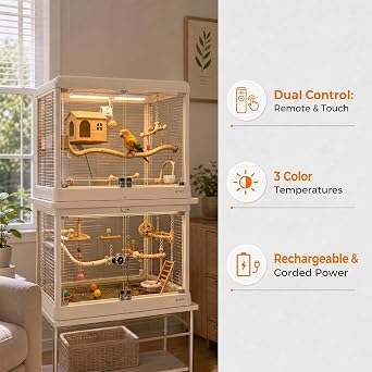 Bird Cage LED Decorative Light, 3 Color Temperatures Adjustable, Adjustable Brightness, Remote Control with Timer, USB Charge & Direct Plug