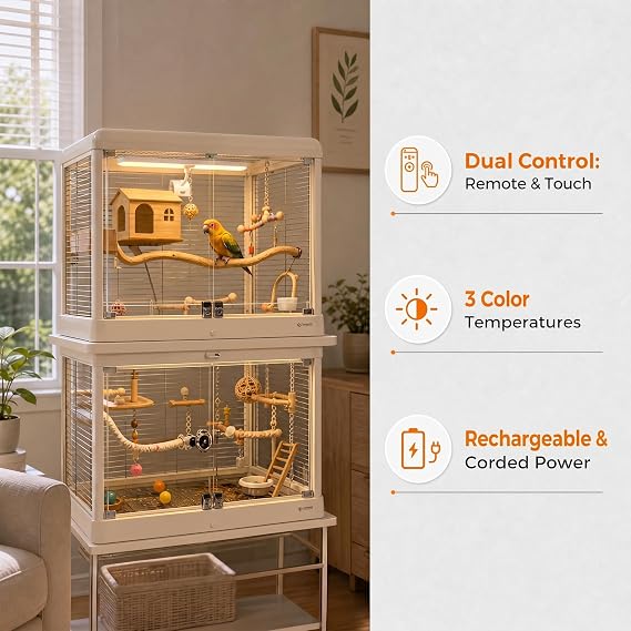 Bird Cage LED Decorative Light, 3 Color Temperatures Adjustable, Adjustable Brightness, Remote Control with Timer, USB Charge & Direct Plug