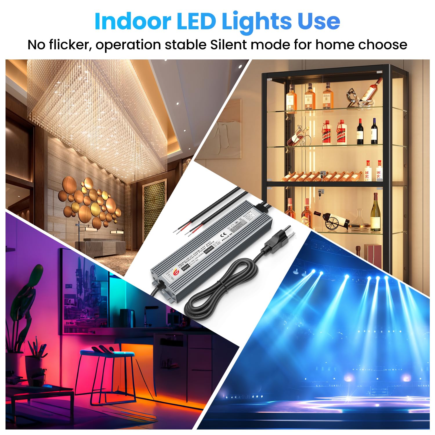 LED Driver 400W Waterproof Power Supply IP67 Transformer, Adapter Converter AC 100V-265V AC to 24V DC 16.67A Low Voltage Output with 3-Prong Plug for LED Light, Computer Project, Outdoor Use
