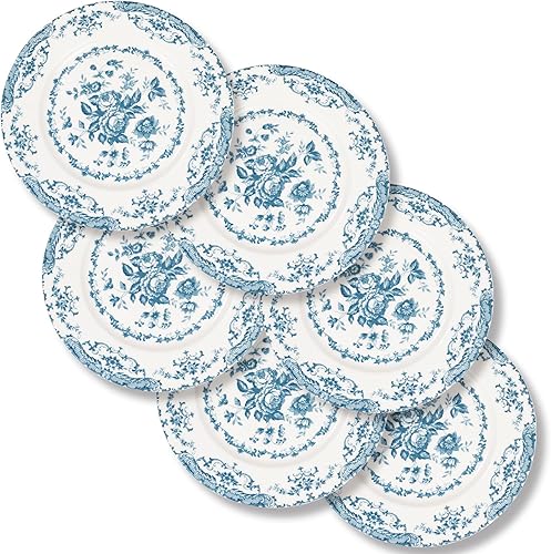 HomeElves Juego de 6 platos llanos de cerámica, platos de cocina aptos para microondas, platos llanos de porcelana de 10.5 pulgadas, platos
