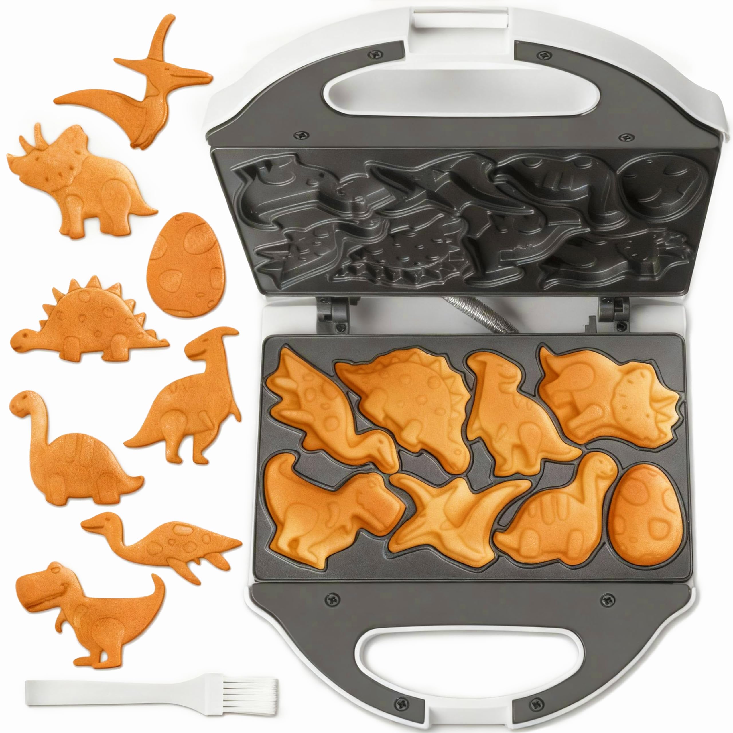 SugarWhisk Mini Gaufrier, Mini Dino Waffle Maker, Gauffrier Multifonctions avec des motifs de dinosaures, Appareil a Gauffre Mignonne, Machine a Gauffre, Créez 8 Gaufrier Dinosaures, Blanc