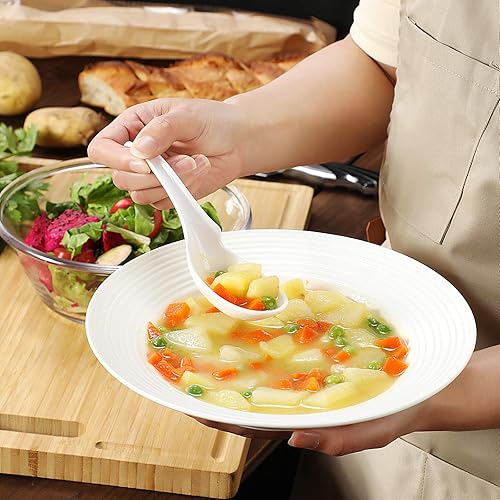 Miniatura 5 de Hiware Cucharas de sopa asiáticas de 12 piezas, cucharas de arroz, cuchara de sopa china de Won Ton, estilo con muesca y gancho, color blanco