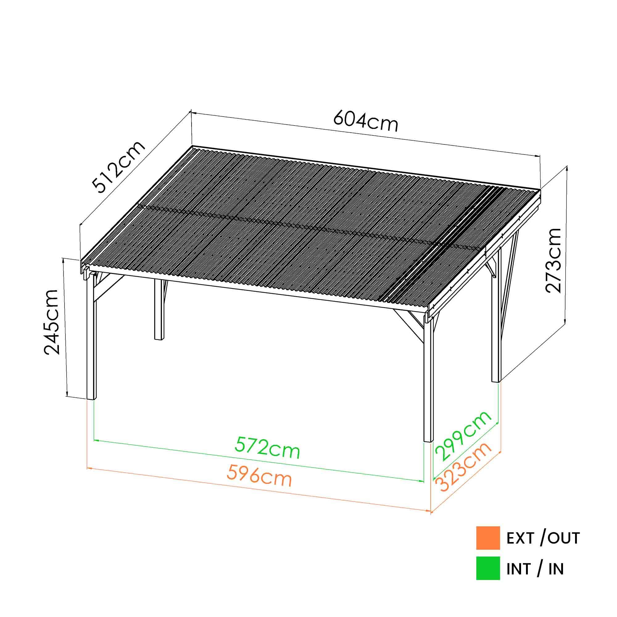 Carport 2 Voitures en Bois traité 29,2 m² - Victor Design 604x512x273 cm - Cerland