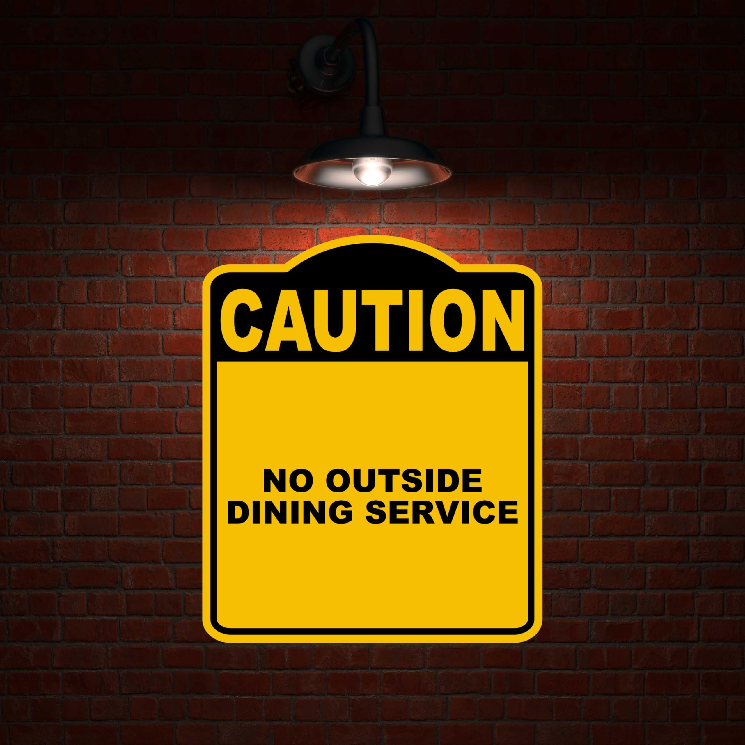 NO OUTSIDE DINING SERVICE Caution Yellow Black Aluminum Composite Sign 8.5 x 10 inches