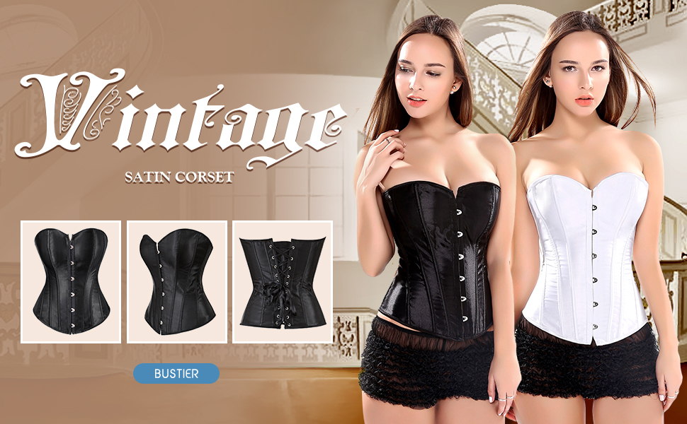 トップス Satin lingerie corset tops Amazon.com: Women Satin Corset Tops Padded Overbust Bustier