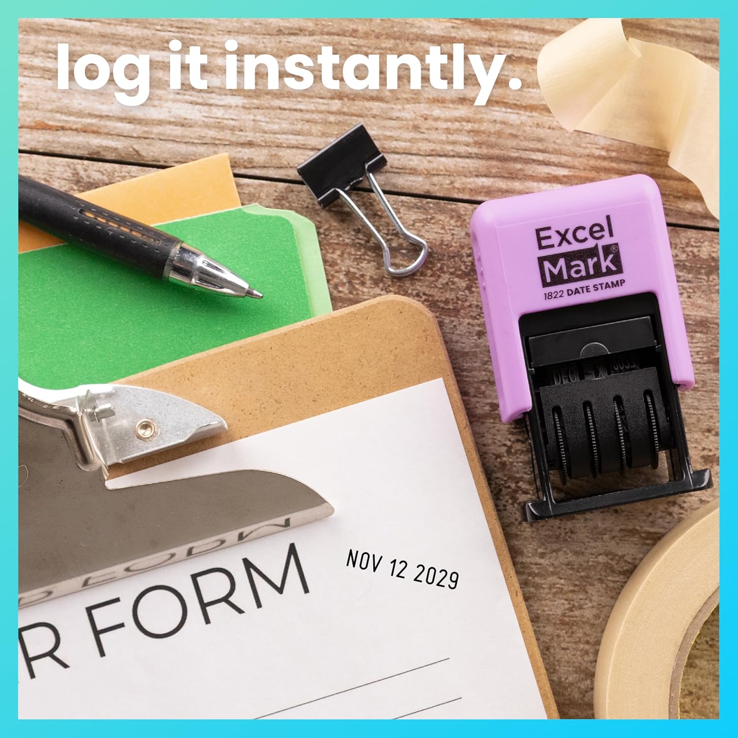 ExcelMark 1822 Self Inking Date Stamp – Perfect for Shipping, Receiving, Expiration and Due Dates (Black Ink, Violet Mount)