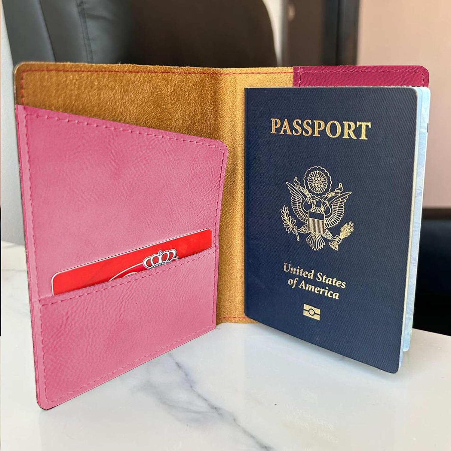 LaserGram Faux Leather Passport Holder, Flag of Mexico, Personalized Engraving Included (Pink)