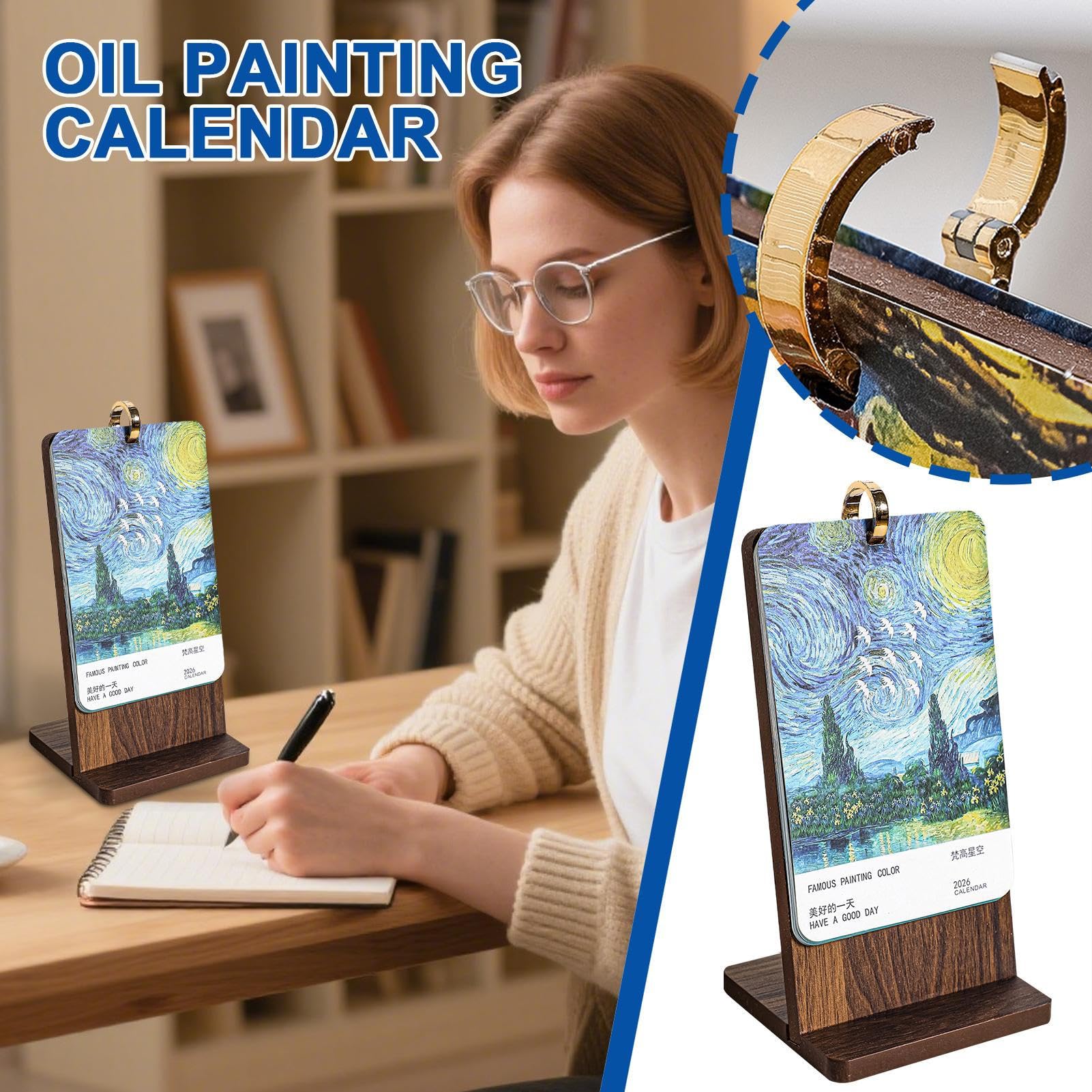 Calendario da tavolo, stile vintage pittura a olio, calendario estetico | per l'organizzazione della pianificazione di tavolo, casa, luogo di lavoro, scuola, e