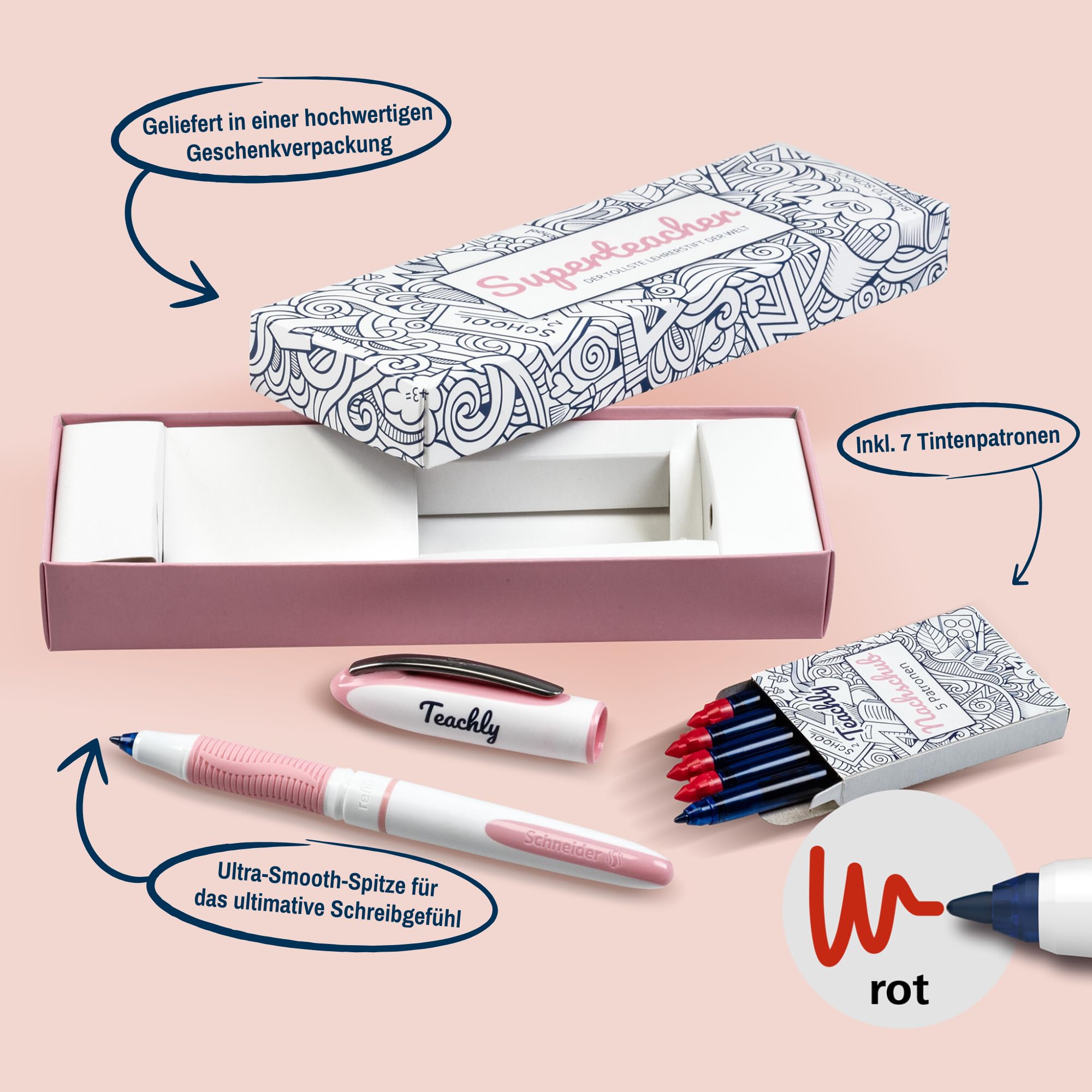 Penna Roller Teachly Superstudent - Ricaricabile Con 7 Cartucce Blu