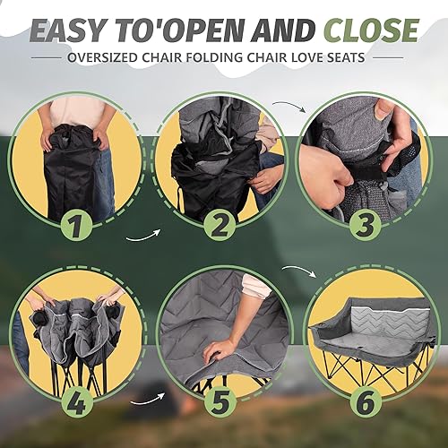 Miniatura 8 de Silla de camping doble para 2 personas, silla de campamento plegable acolchada para dos adultos, sofá plegable para campamento al aire libre, sofá