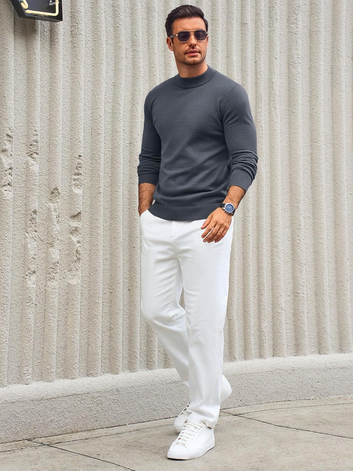 Runcati Mens Mock Turtleneck Pullover Slim Fit Casual Basic Thermal Knit Sweater Lightweight Long Sleeve Pullover Tee - Image 6